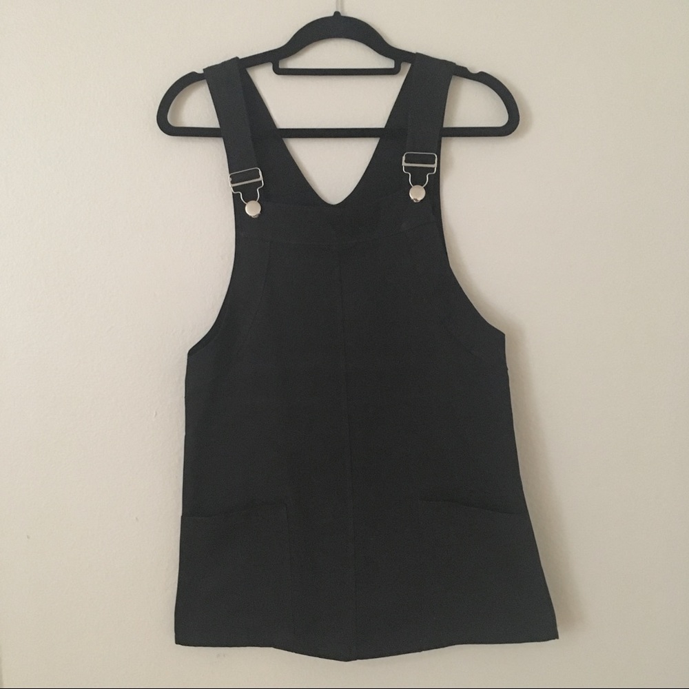 Black faux suede Overall dress with pockets
